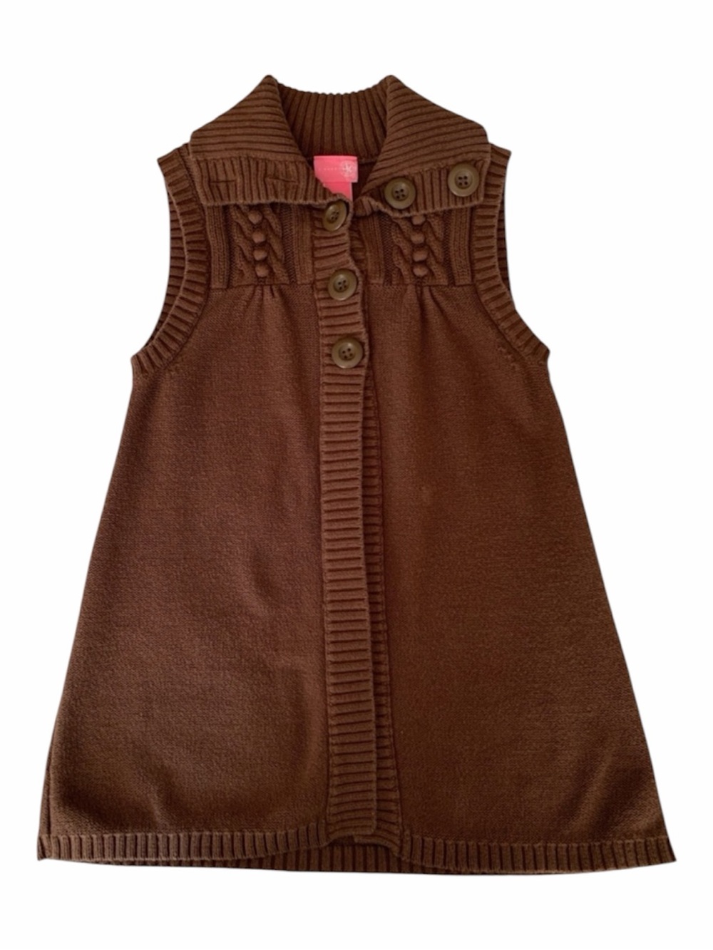 J. Khaki Sweater Vest Girls Large Brown Button Collar Top Open Sleeveless Knit